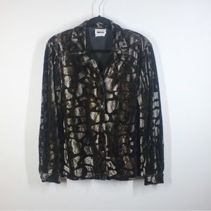 VINTAGE VELVET ANIMAL PRINT BUTTON UP SHIRT